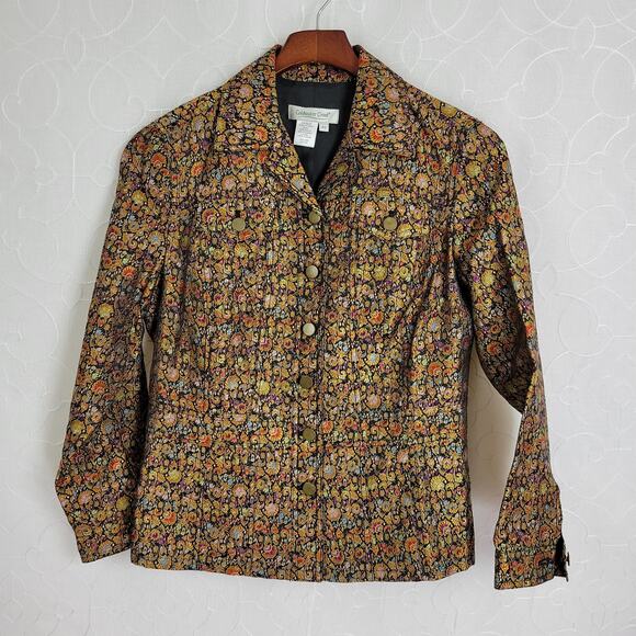 Coldwater Creek Floral Tapestry Jacket Small Petite Orange Black Embroidered - Picture 1 of 11